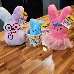 Peeps Multicolor Bunny Plush Set and Mug NWT